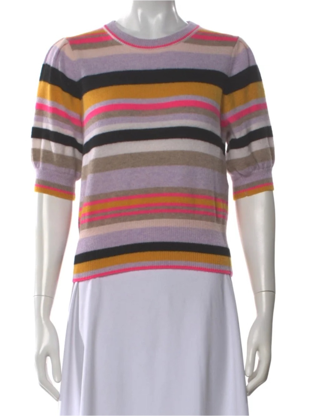 Brodie Cashmere Multicolor Striped Short Sleeve Cashmere Sweater